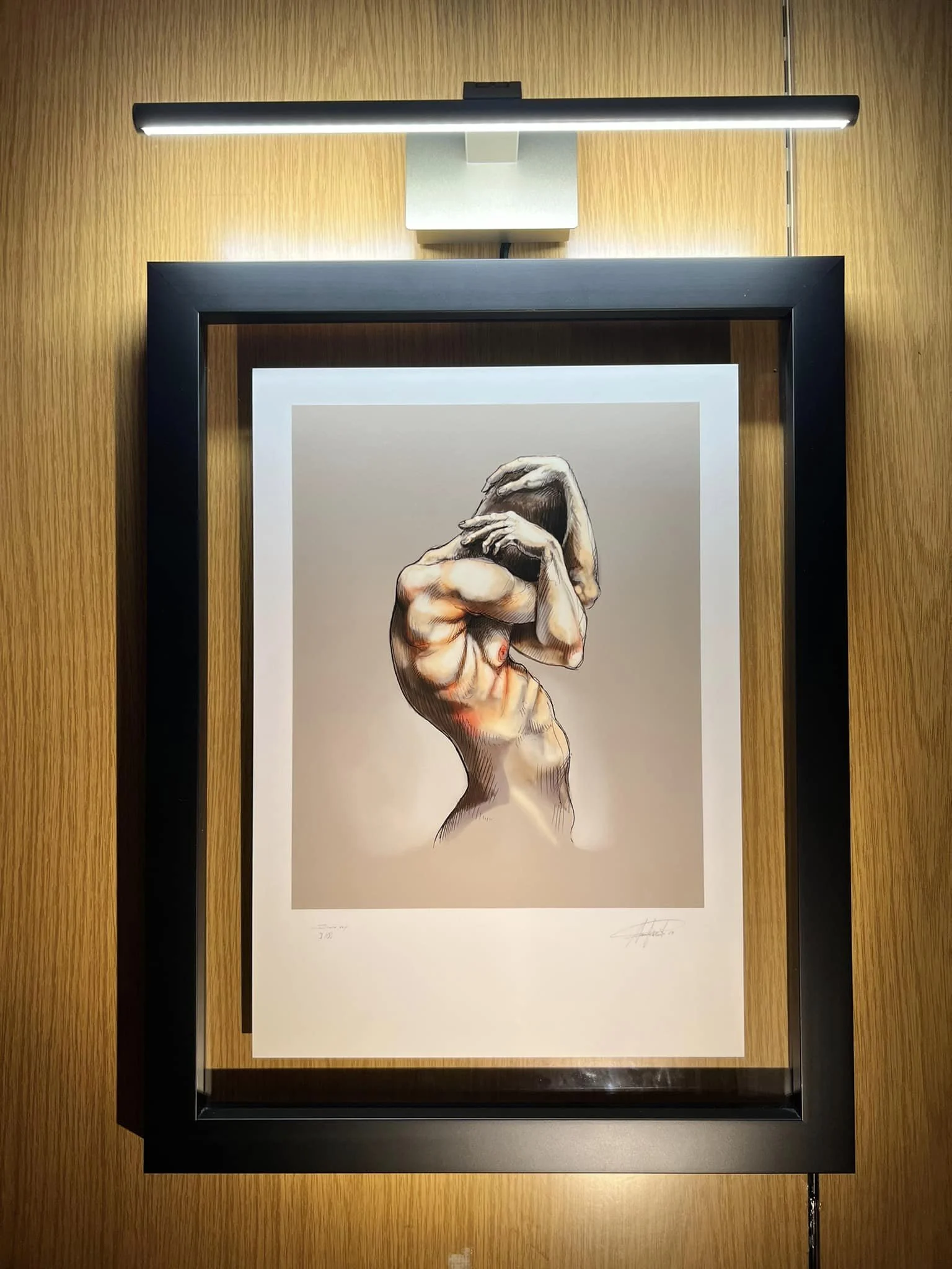 Retrato feminino emoldurado, desenhado por Araújo Pinto.